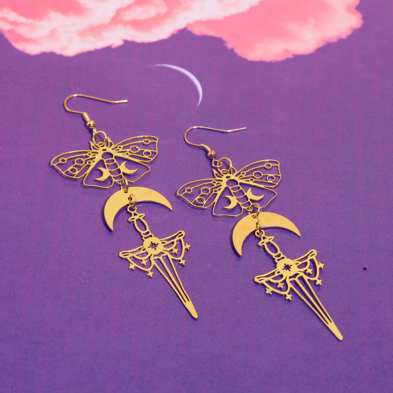 Lunar Butterfly & Athame Earrings