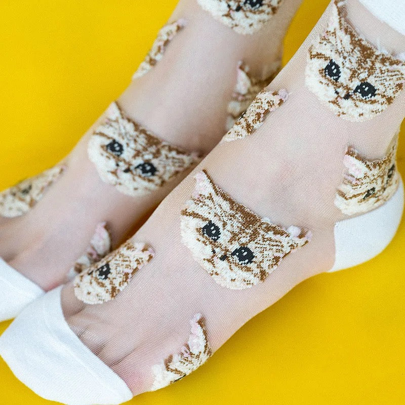 Kawaii Cat Crystal Crew Socks