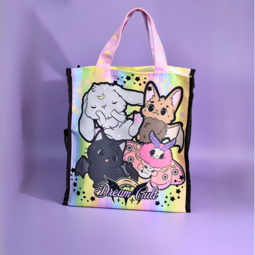 Kawaii Familiars Zipped Tote Bag with Pockets