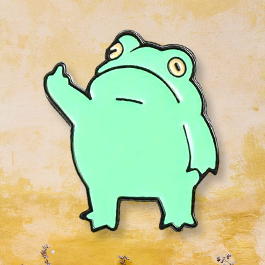 Rude boy frog flip off enamel pin