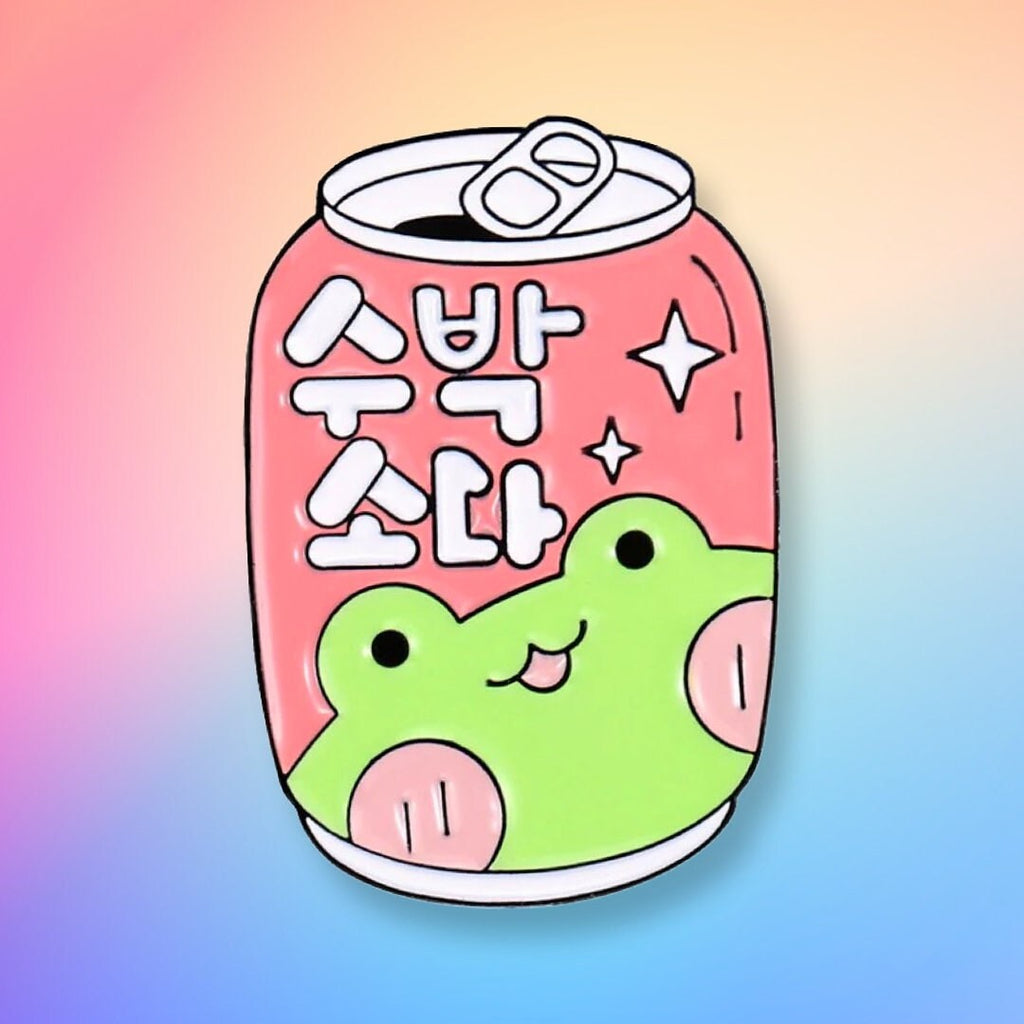 Kawaii soda frog ribbit Chibi enamel pin