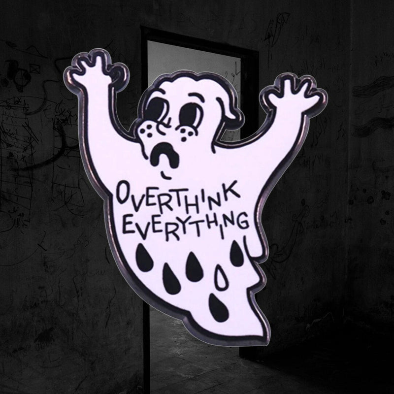 Overthink everything ghost spooky mental health hard enamel pin